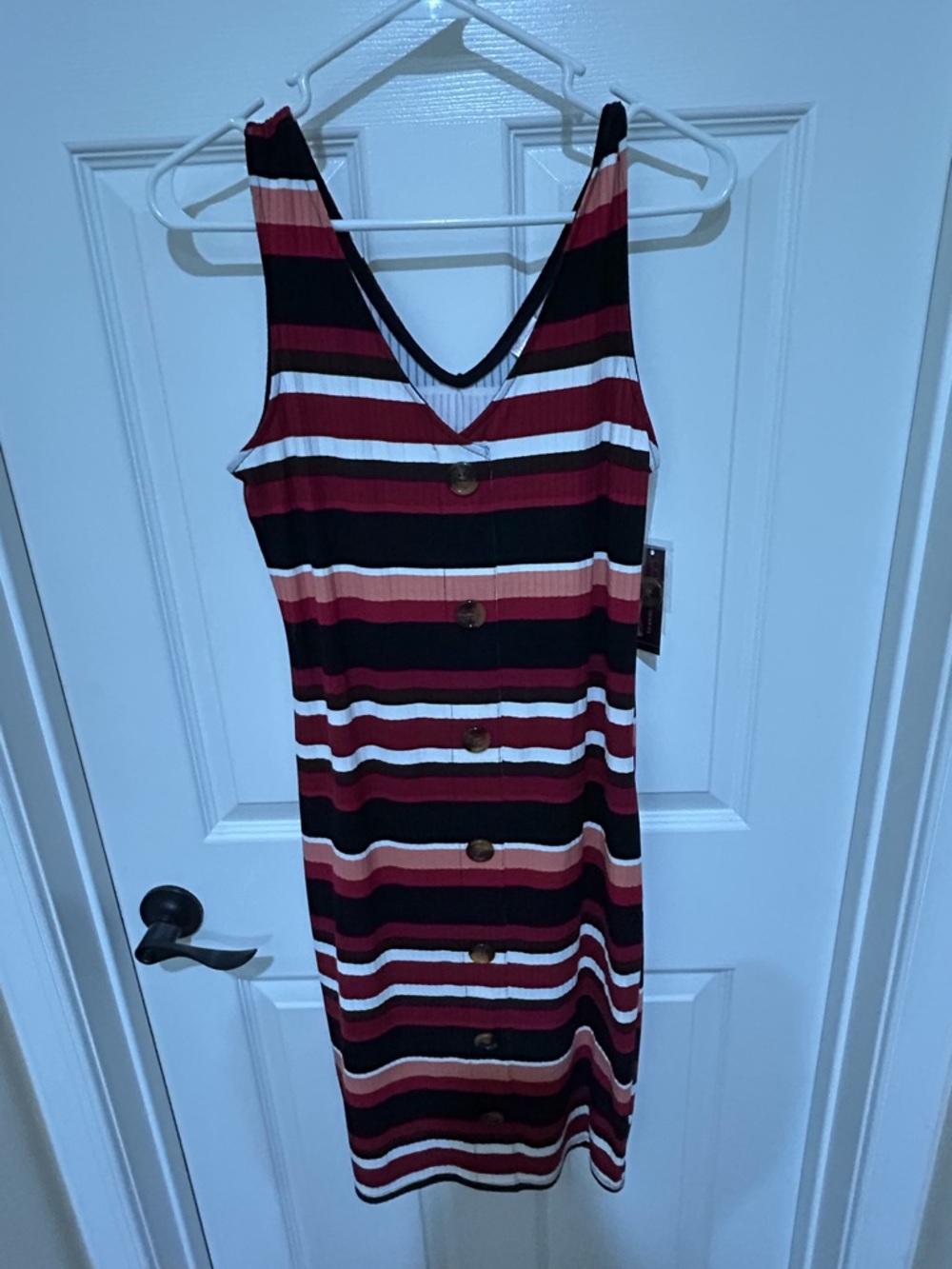 No Boundaries Striped Button-Front Midi Dress in Burgundy, Black & White